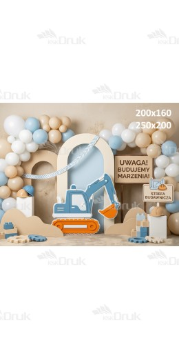 Tło fotograficzne „Strefa budownicza – pastelowa aranżacja z koparką” | UB_794